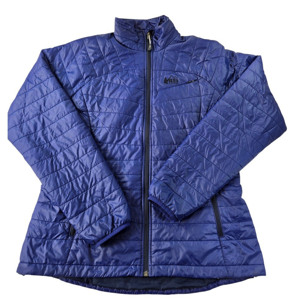 REI Co-op Womens Large Blue Quilted Puffer Jacket Full Zip Insulated Ripstop